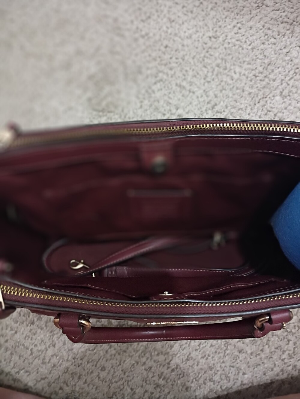 Coach Surrey Carryall Wine Red Signature Debossed Leather Satchel F78751 - Picture 4 of 10